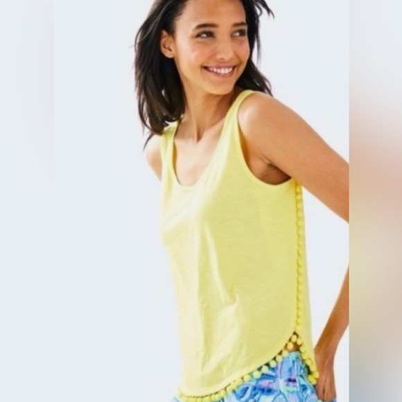 NWT - Lilly Pulitzer Women’s Small Yellow Sleeveless McKee Top with Pom Poms - Picture 4 of 16